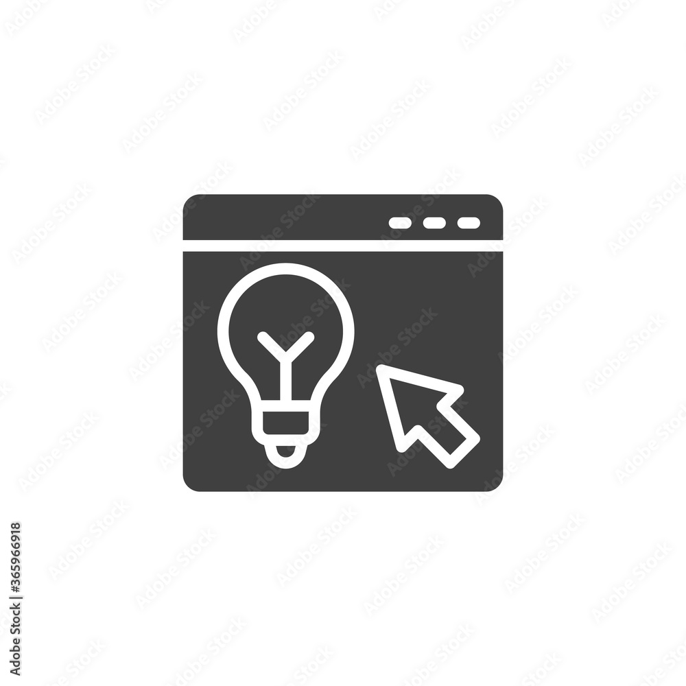 Idea website vector icon. filled flat sign for mobile concept and web design. Website with light bulb glyph icon. Symbol, logo illustration. Vector graphics Idea website vector icon. filled flat sign for mobile concept and web design. Website with light bulb glyph icon. Symbol, logo illustration. Vector graphics