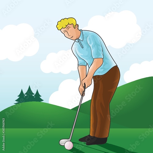 man hitting golf ball