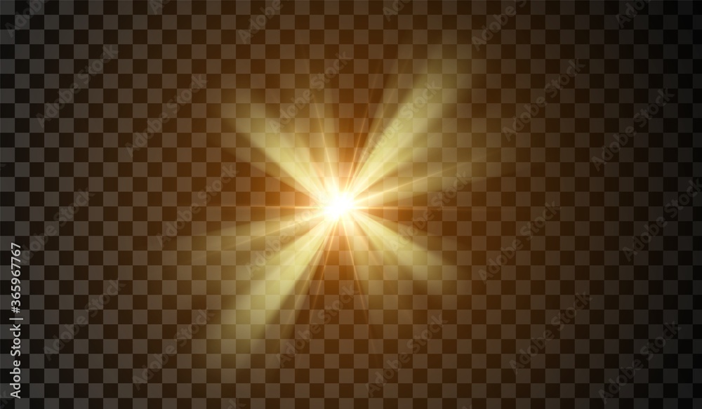 Lens flare. Light glow effect. Gold sparkle and glare object. Isolated vector illustration on transparent background.