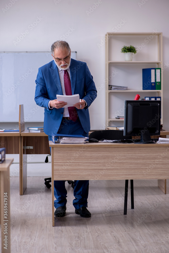 Old male boss employee working in the office Old male boss employee working in the office