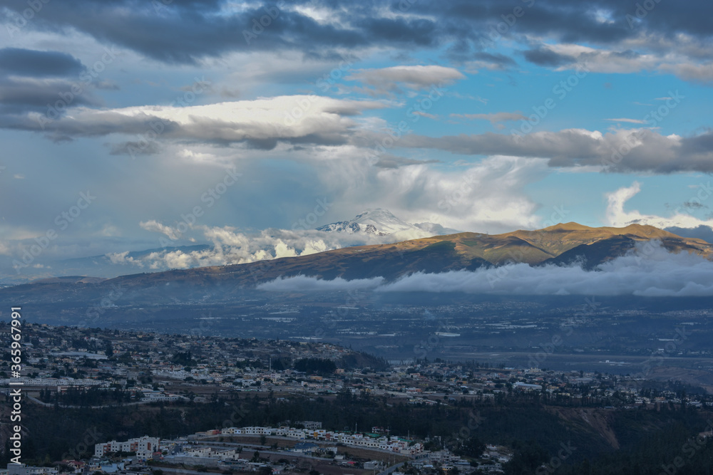 Sunset in the Inter-Andean Valley from where the Cayambe volcano is illuminated. Quito, Ecuador. Sunset in the Inter-Andean Valley from where the Cayambe volcano is illuminated. Quito, Ecuador.