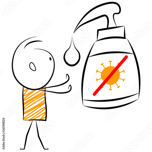 cartoon stickman: corona virus, caution, wash hands. Vector Illustration