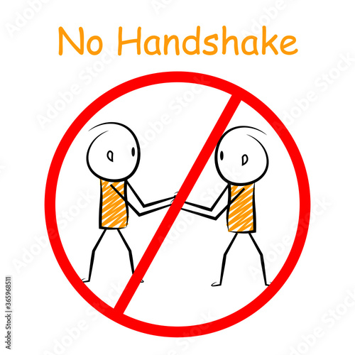 cartoon stickman: corona virus, no handshake, handshaking . Vector Illustration