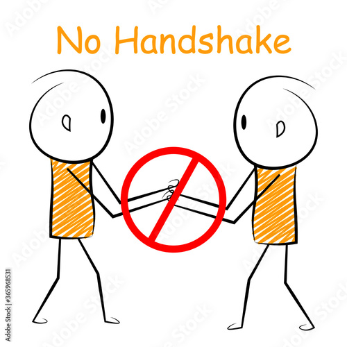 cartoon stickman: corona virus, no handshake, handshaking . Vector Illustration