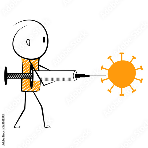 cartoon stickman: coronavirus, fight against corona virus, fight. Vector. Illustration