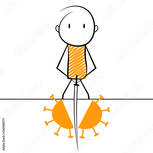 cartoon stickman: coronavirus, fight against corona virus, fight. Vector. Illustration