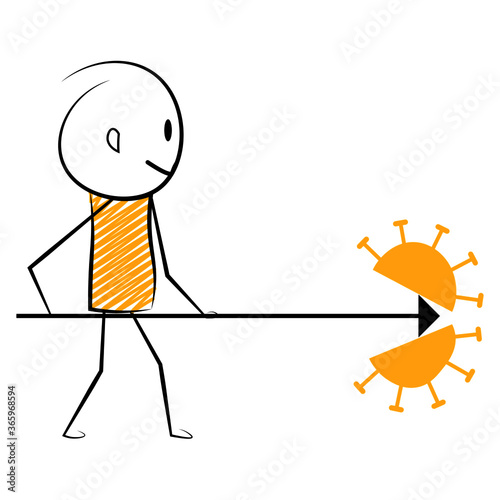 cartoon stickman: coronavirus, fight against corona virus, fight. Vector. Illustration