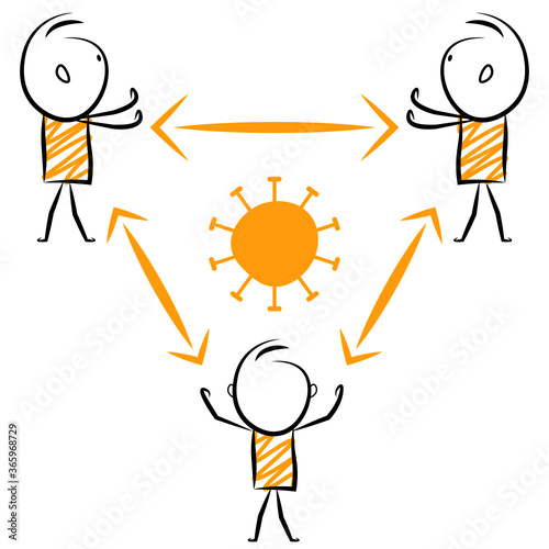 cartoon stickman: corona virus, social distance, stand with distance . Vector Illustration