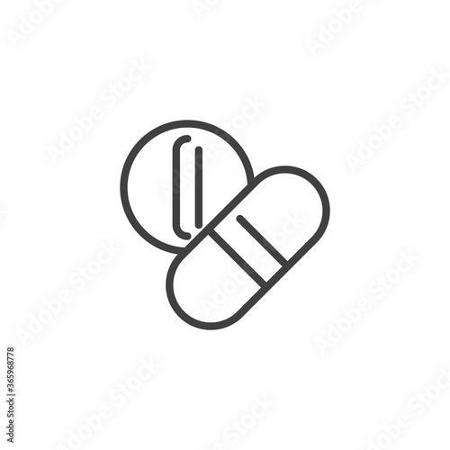 Capsule medicines line icon. linear style sign for mobile concept and web design. Medical pills outline vector icon. Symbol, logo illustration. Vector graphics