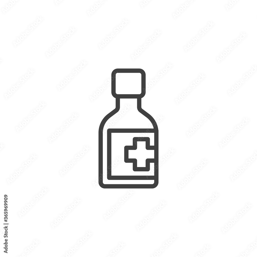 Medicine bottle line icon. linear style sign for mobile concept and web design. Bottle with medical cross outline vector icon. Symbol, logo illustration. Vector graphics Medicine bottle line icon. linear style sign for mobile concept and web design. Bottle with medical cross outline vector icon. Symbol, logo illustration. Vector graphics