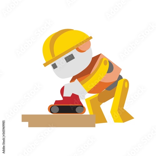 worker working with electric sander