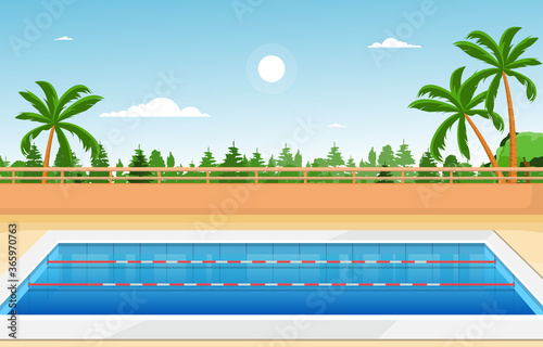 Outdoor Swimming Pool Holiday Healthy Sport Cartoon Illustration