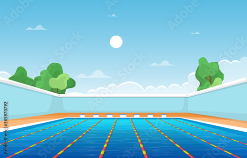 Outdoor Swimming Pool Holiday Healthy Sport Cartoon Illustration
