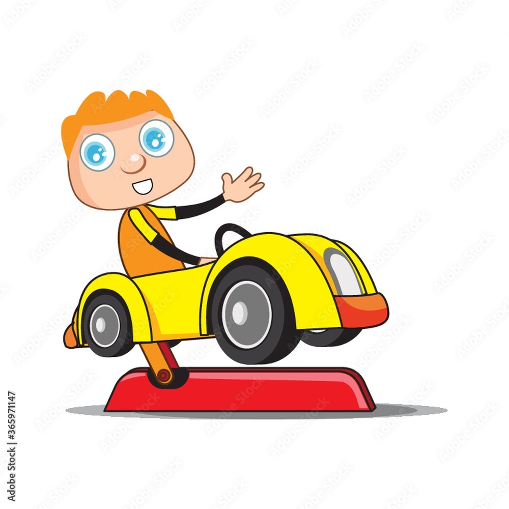 Fototapeta premium boy on toy car