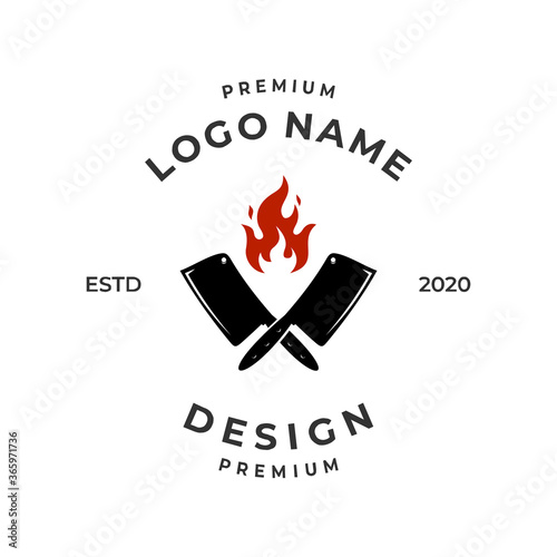 steak house logo concept with flame and knife element.