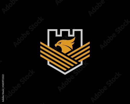 Shield fortress with eagle and wing