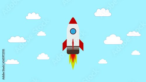 Rocket flying on the sky, start up concept