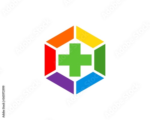Medical symbol inside the rainbow hexagon