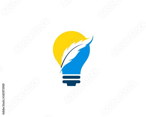 Yellow and blue bulb with feather inside