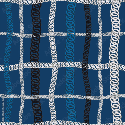 Seamless pattern of Chain vector white,blue,and black chain in grid window check illustration set of chaining string and necklace design for all prints