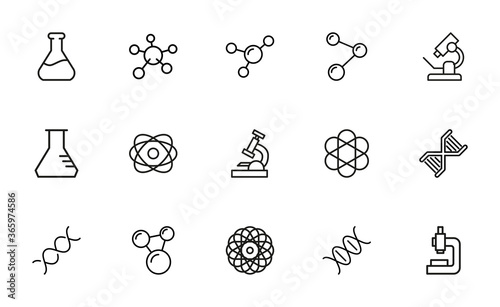 Set of bioengineering related vector line icons.