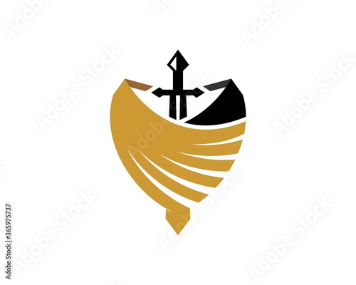 Gold and black wings shield and sword