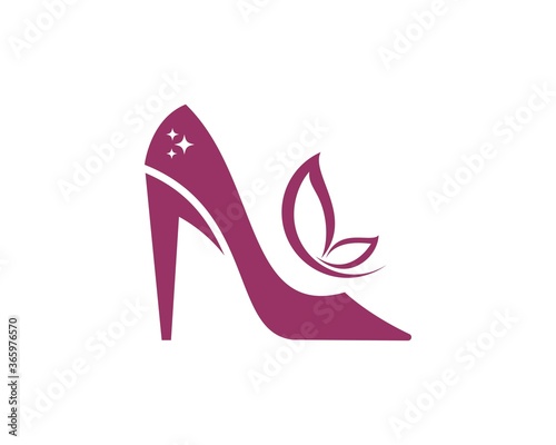 Beauty high heels with flying butterfly above