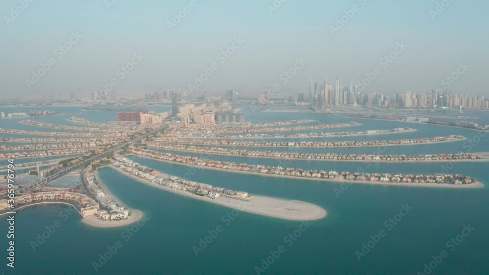 The Palm island with luxury resorts, hotels and villas in Dubai; Aerial