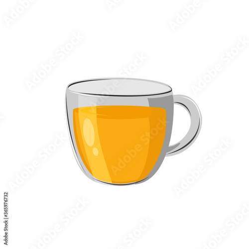 Closeup glass cup  of turmeric herbal tea isolated on white background. Icon vector illustration.