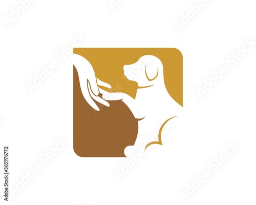 Rectangle shape with dog and hand care inside