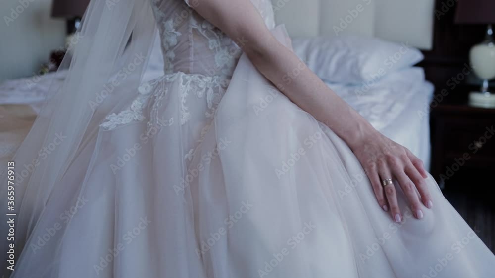 bride in wedding dress with hand bride in wedding dress with hand