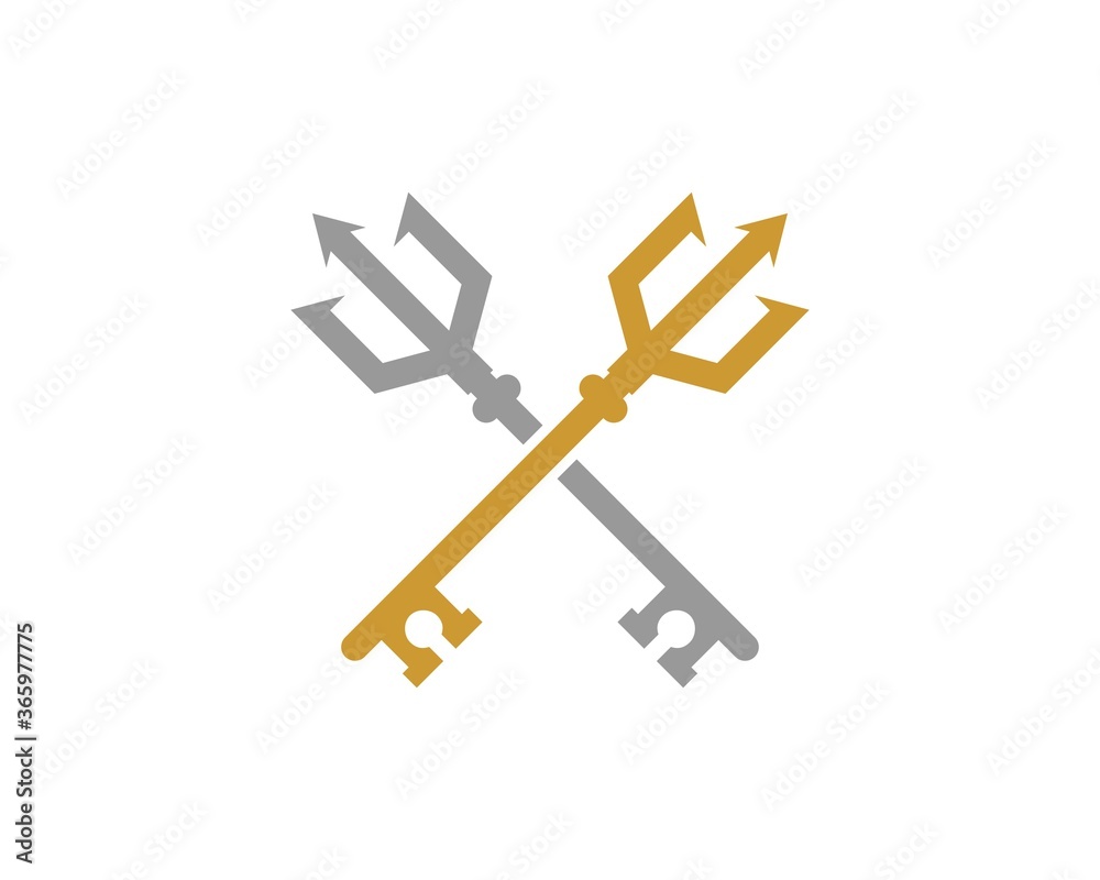Crossed golden and silver trident key Crossed golden and silver trident key