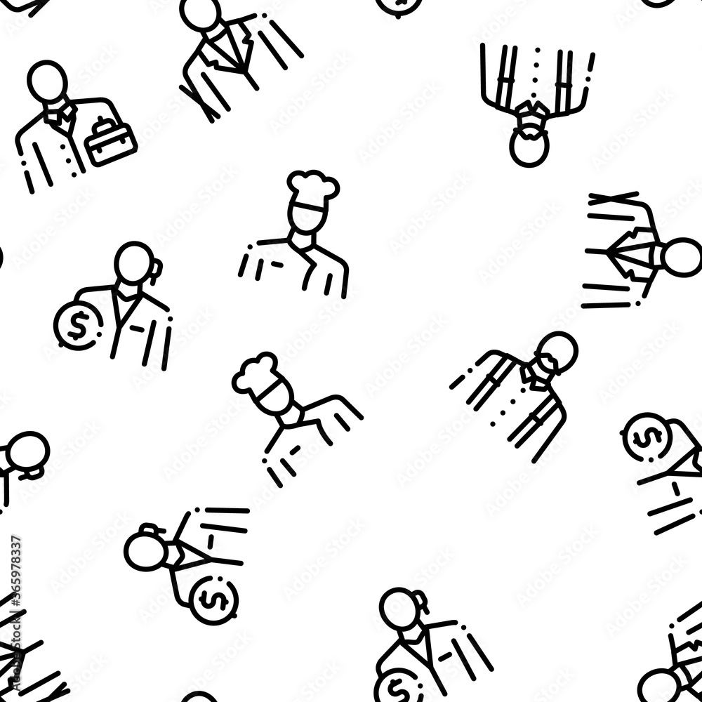 Fototapeta premium Professions People Seamless Pattern Vector Thin Line. Illustrations