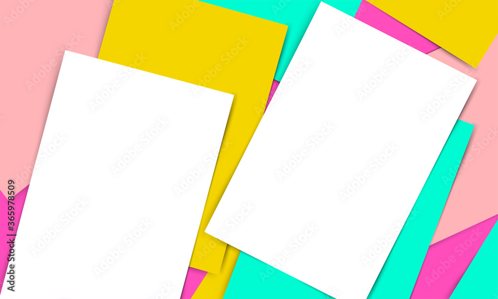 Blank paper mockup. Paper realistic front and facing pages, empty template. Vector of stack colorful paper. Blank template for presentation, postcard, brochure, booklet, or flyer mockup. White paper. Blank paper mockup. Paper realistic front and facing pages, empty template. Vector of stack colorful paper. Blank template for presentation, postcard, brochure, booklet, or flyer mockup. White paper.