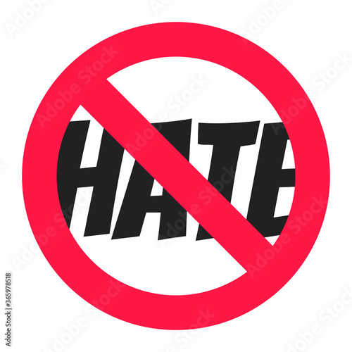 Stop hate round circle icon sign flat style design vector illustration. Anti hate boycott symbol isolated on white background.