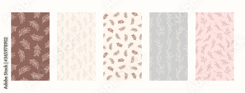Set Backgrounds with Palm leaves and floral Elements. Mobile Wallpapers in minimalist style for social media stories.