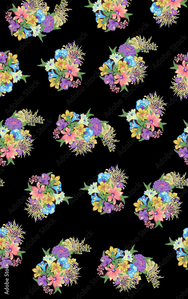 Flower design for fashion: exotic leaves and flowers in neon light. Seamless pattern