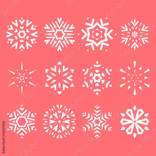 Snowflakes icon collection. Graphic modern pink ornament