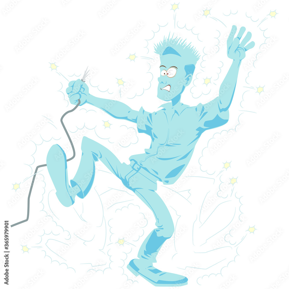 Fototapeta premium Man gets electric shock. Funny people.