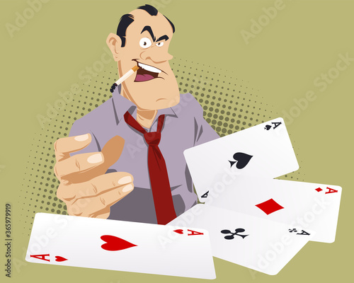 Gambling. Man with cards. Funny people.