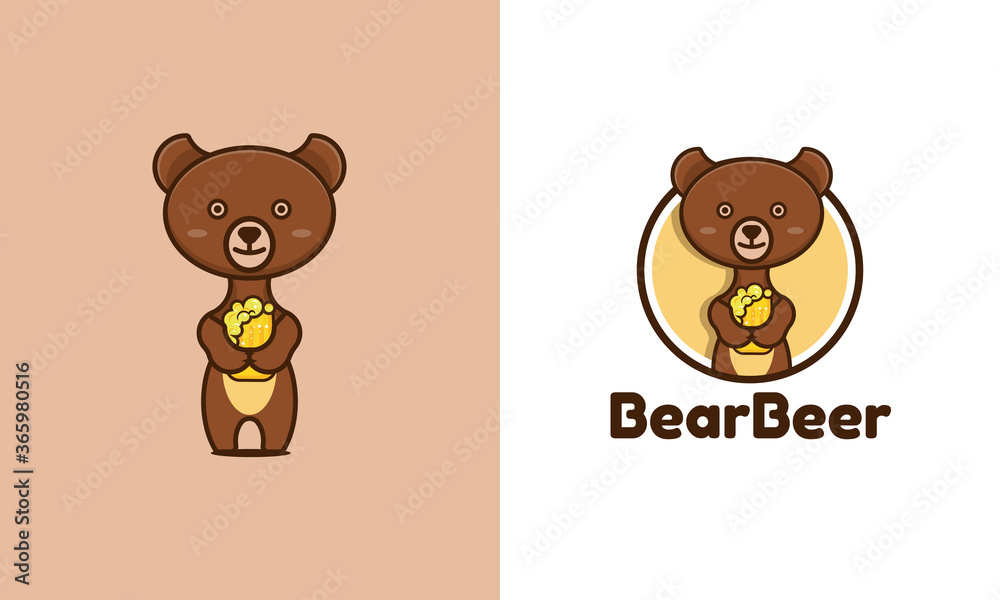 cute bear and beer logo template