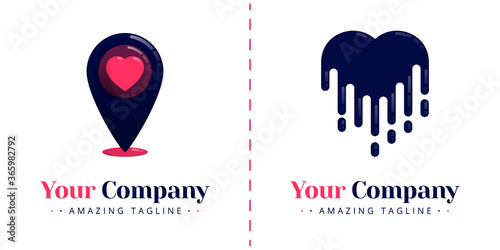Love logos for online apps with the theme of location and pin, as well as love logos that are melted falling. Templates can be used for corporate, apps, events, poster, invitation, card, banner