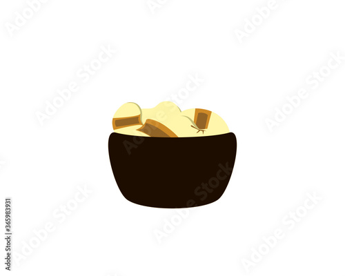 White Job's tears ( Adlay millet or  pearl millet ) in wooden bowl isolated on white background. Vector illustration.