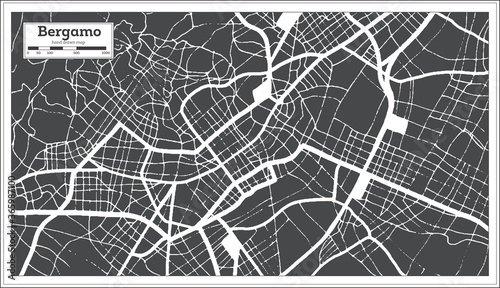 Bergamo Italy City Map in Black and White Color in Retro Style. Outline Map.