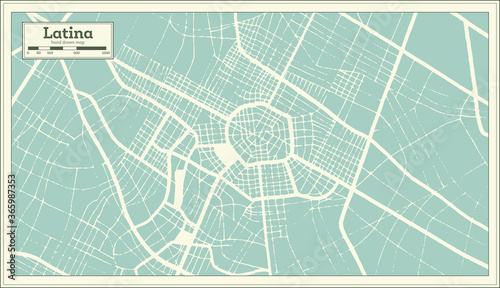 Latina Italy City Map in Retro Style. Outline Map.