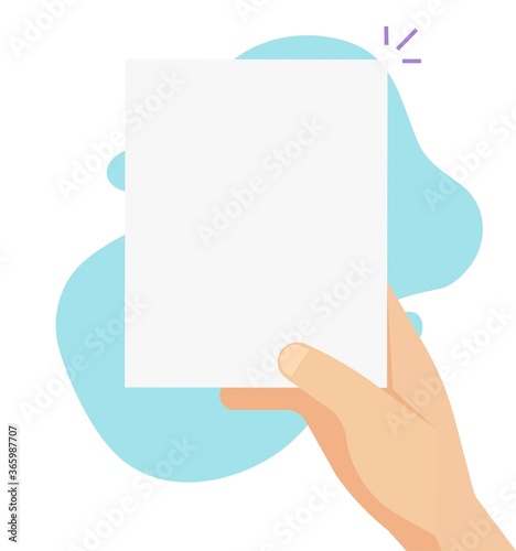 Person holding paper sheet blank empty copy space template vector or hand showing announcement page flat cartoon illustration, concept of information message or communication