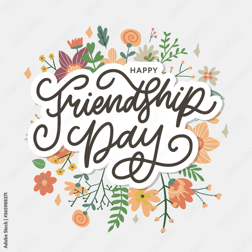 Fototapeta premium Friendship day vector illustration with text and elements for celebrating friendship day flowers