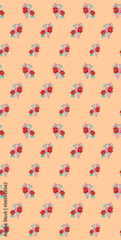 Elegant stylish spring floral seamless pattern with dots and lineart.