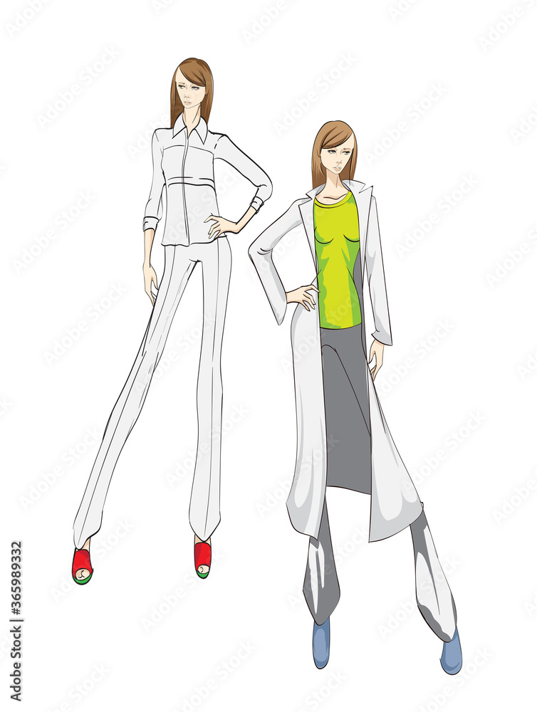 Beautiful young women in modern style.. Hand drawn stylish woman portrait. Fashion lady. Festive outfit. Sketch. Fashion model posing in dress. Hand drawn fashion woman. Beautiful young women in modern style.. Hand drawn stylish woman portrait. Fashion lady. Festive outfit. Sketch. Fashion model posing in dress. Hand drawn fashion woman.