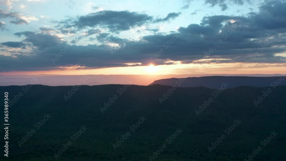 An aerial tracking shot of sunset as seen from Duncan Knob, part of the Massanutten Range, in the George Washington National Forest, in Page County Virginia. An aerial tracking shot of sunset as seen from Duncan Knob, part of the Massanutten Range, in the George Washington National Forest, in Page County Virginia.